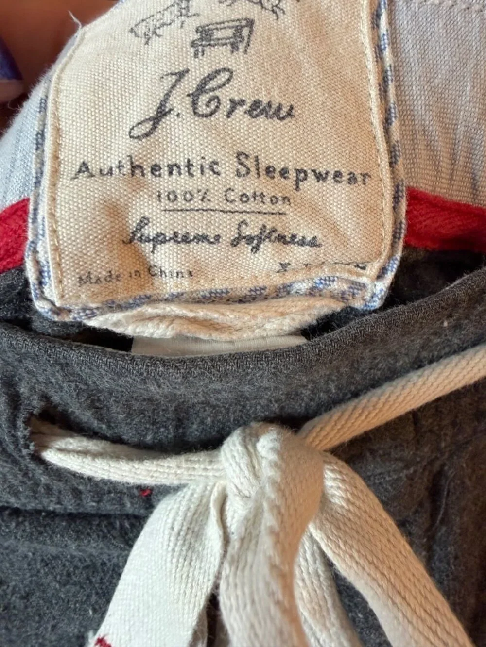 J. Crew Mens Gray Flannel Pajama Pants With Embroidered Dogs In Santa Hats Size